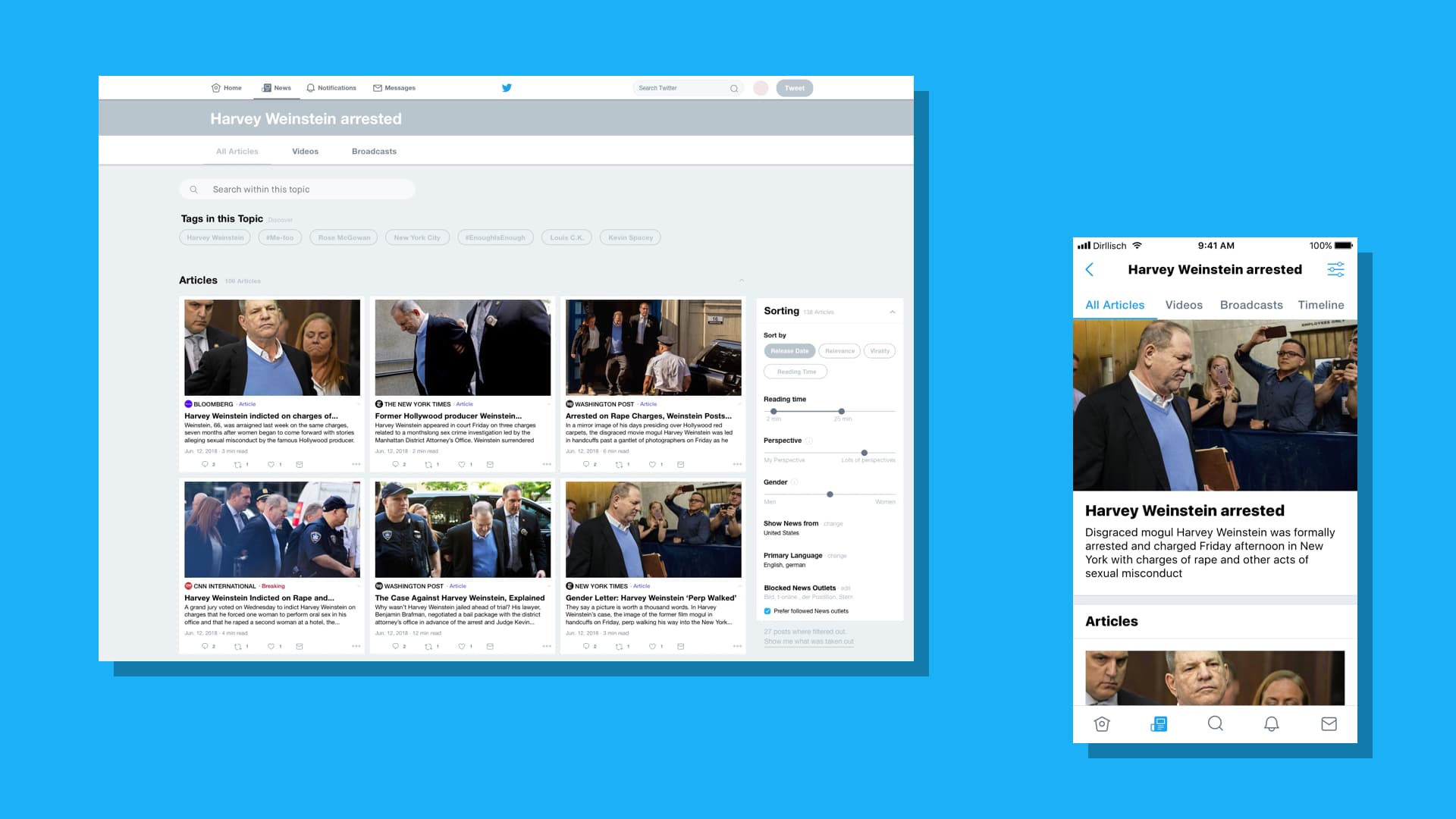 cluster page with different articles, opinions and local news
